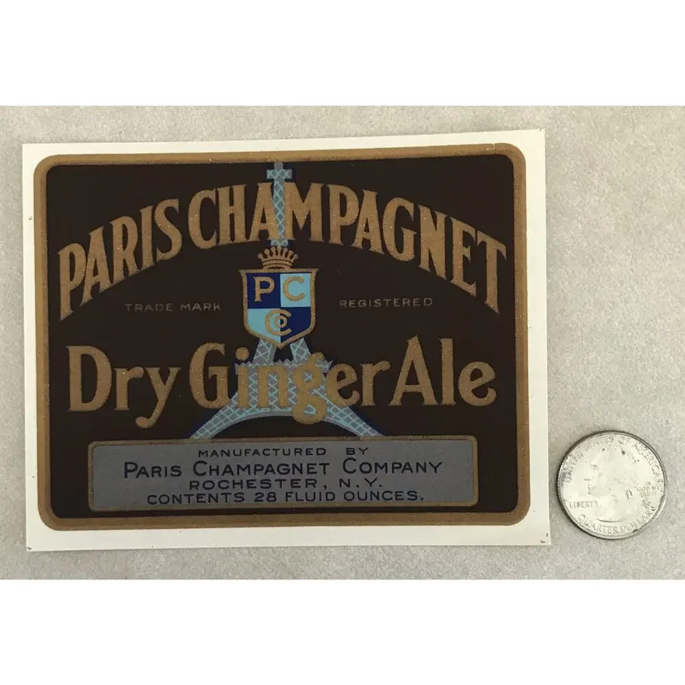 Vtg Mid Century Design Rochester NY Paris Champagnet Dry Ginger Ale Soda Label